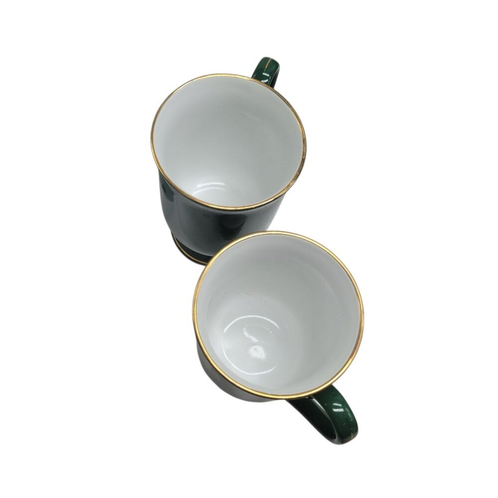 2 Gevalia Kaffe Green Footed Pedestal Mugs Gold Royal Emblem King of Sweden Coff - Picture 7 of 10